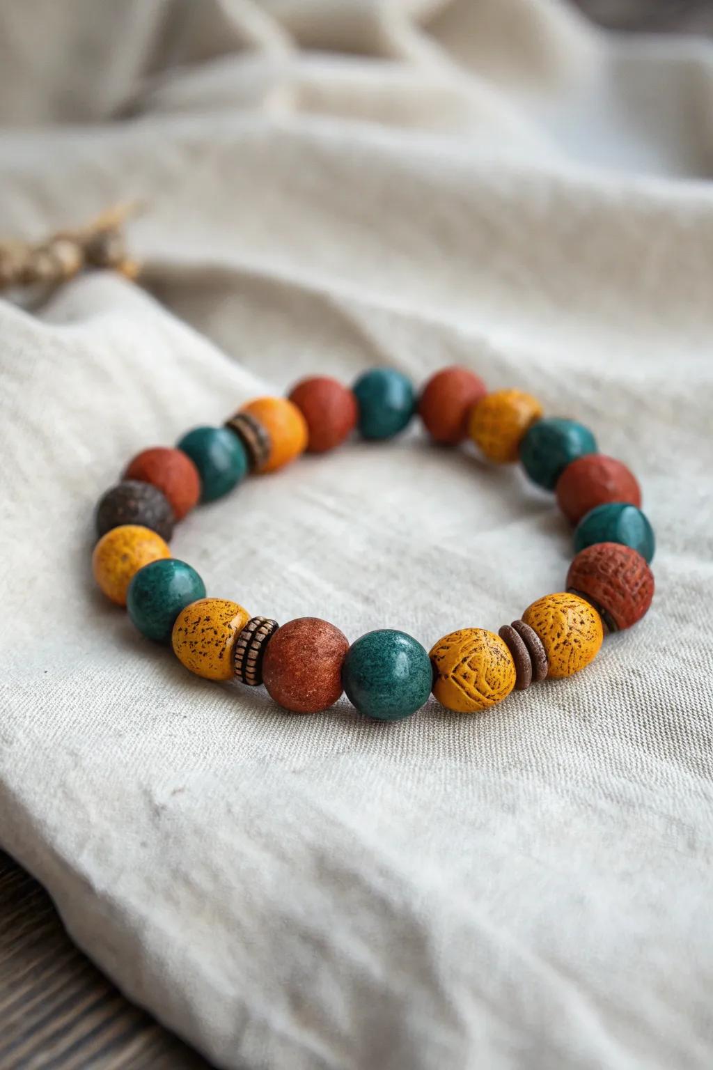 Embrace your striking side with this breathtaking clay bead bracelet, where bright hues meet minimalist elegance.