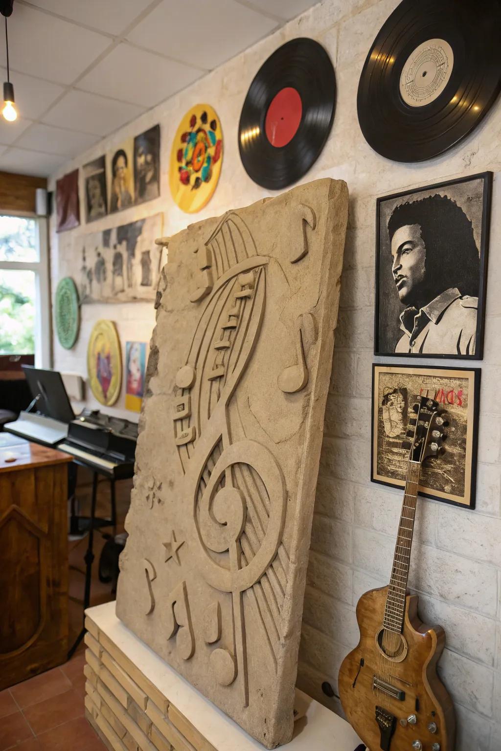 Melodic theme clay relief sculpture, introducing tempo and tune to your décor.