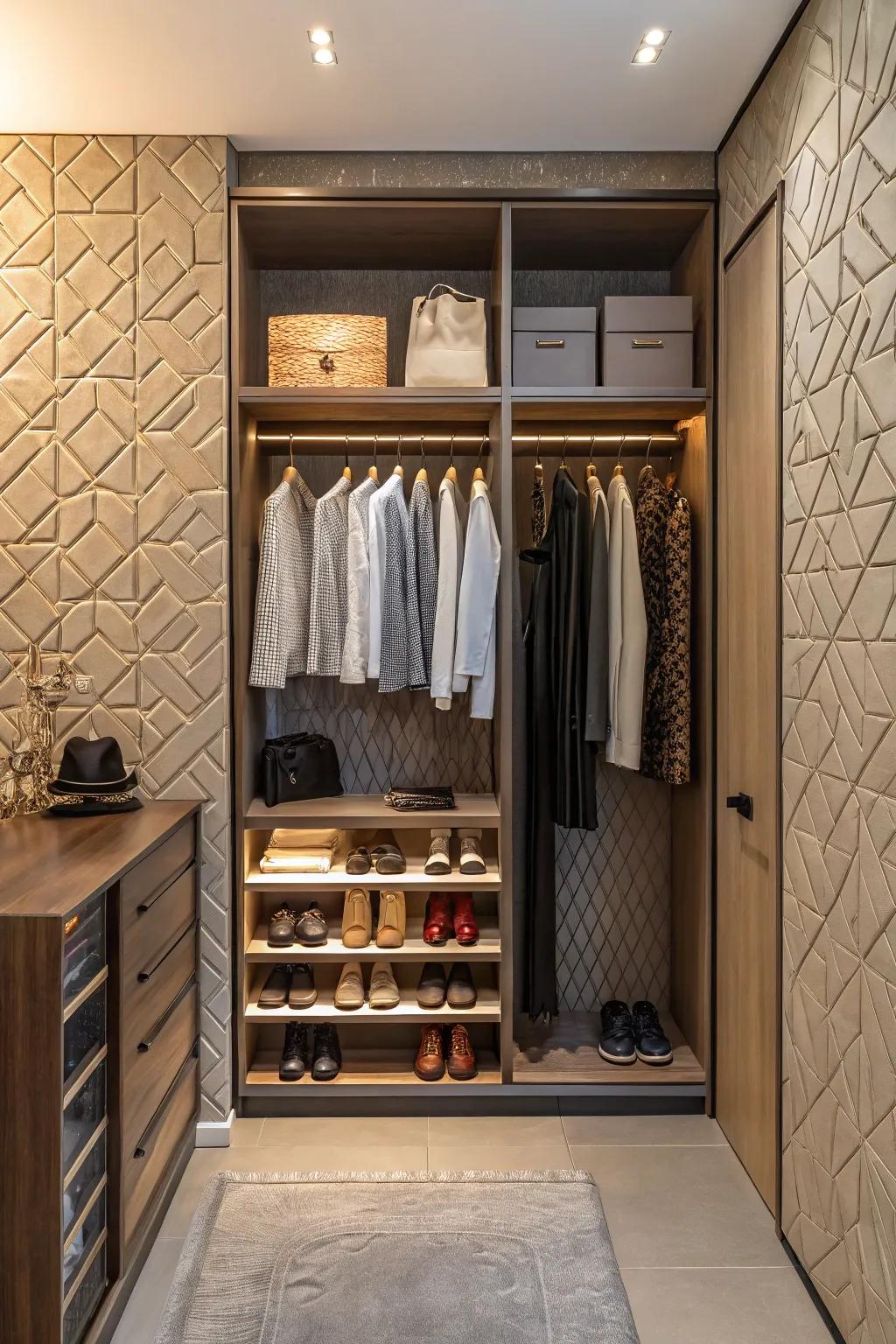 Textured backdrops introduce visual interest to your closet.