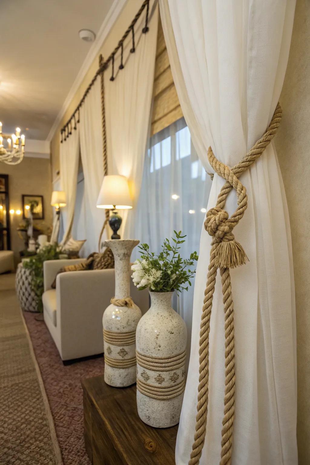 Cord touches bringing a seafaring charm to the decor.