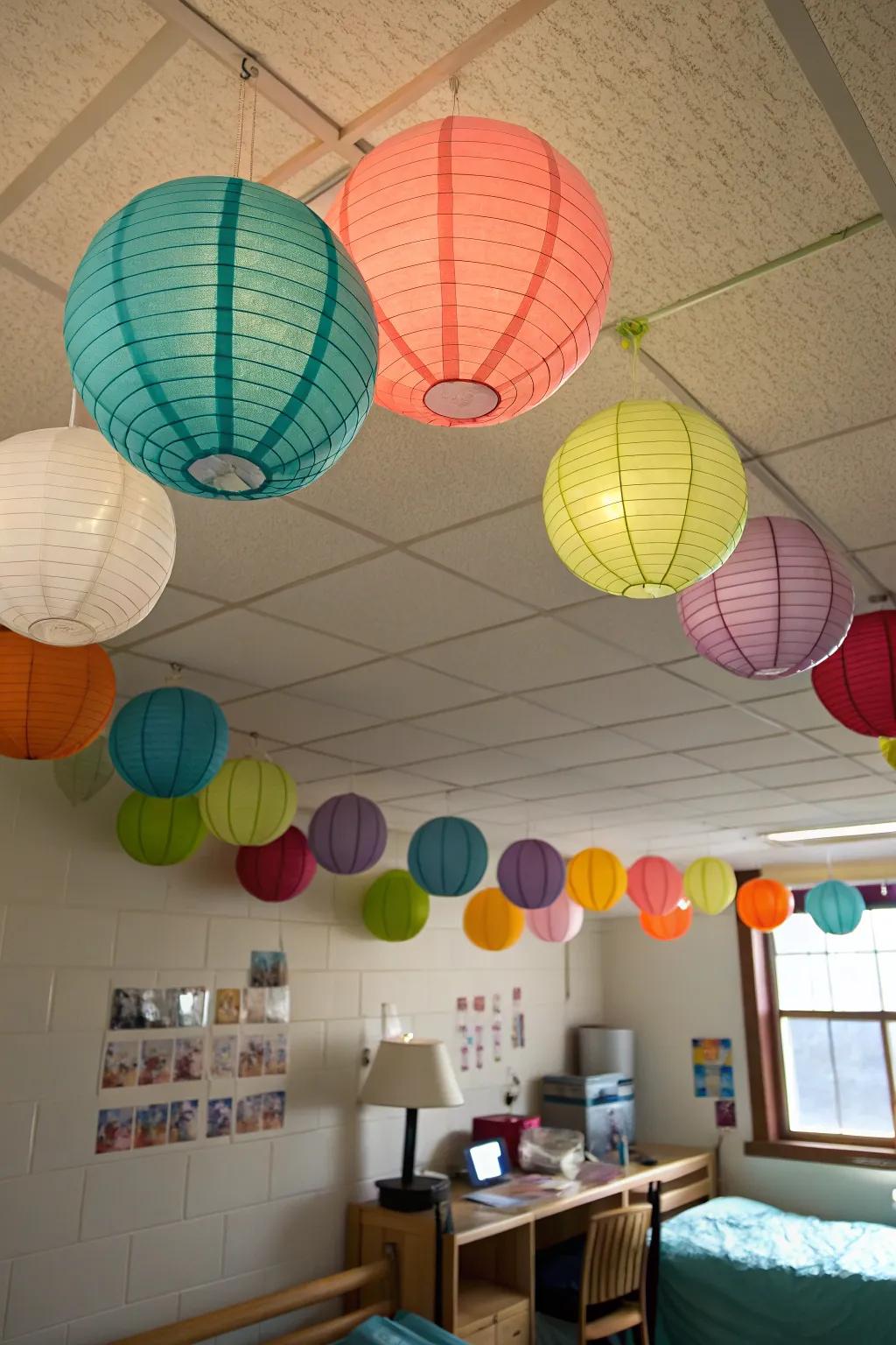 Paper lights add a whimsical touch to your dorm.