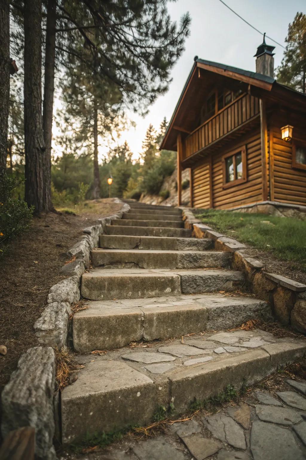 Rustic steps bring warmth to your home.