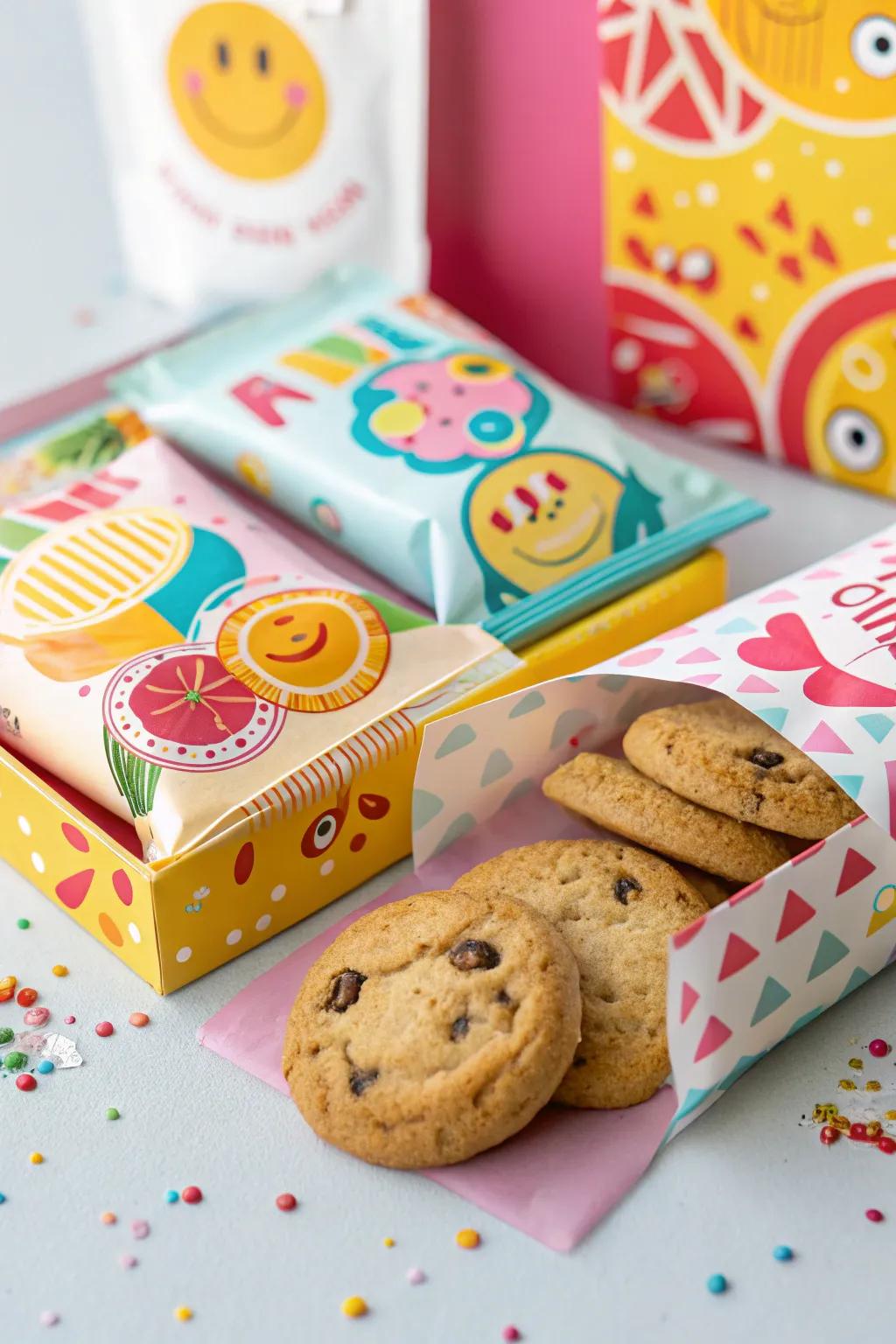 Dynamic representations infuse vitality and uniqueness into cookie wrapping.