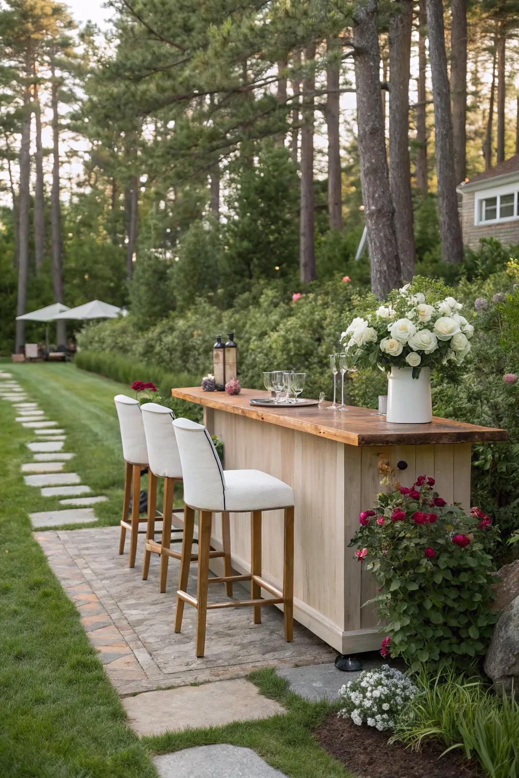 Develop an outdoor oasis with a garden bar setup.