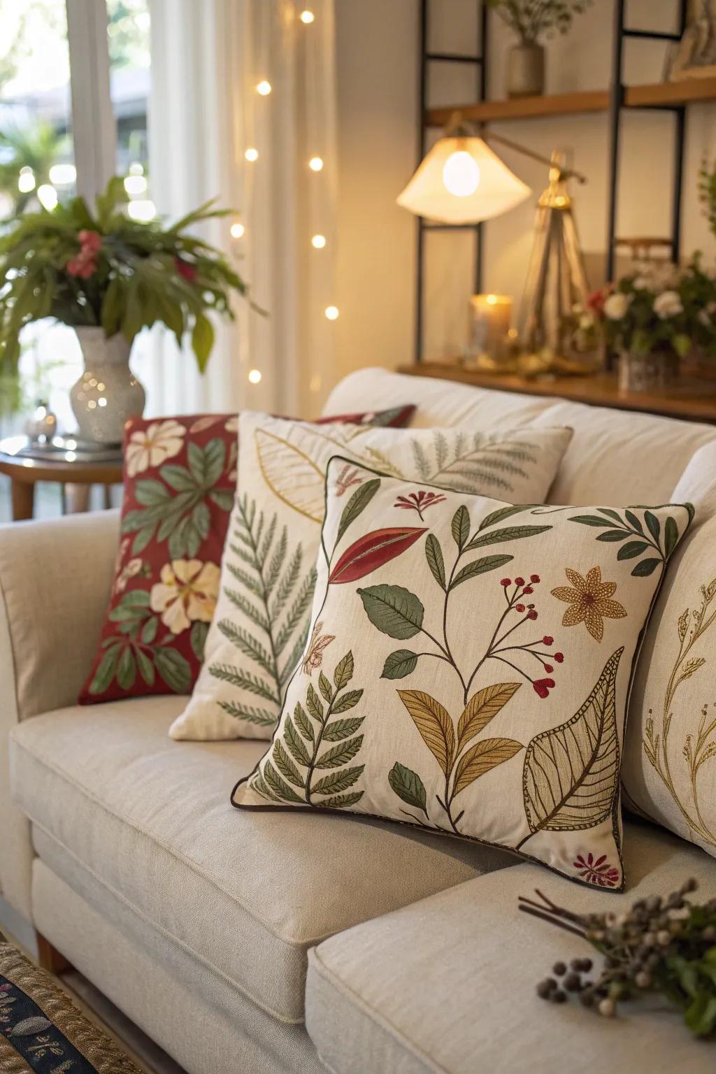 Natural motif cushions create a connection to the outdoors.