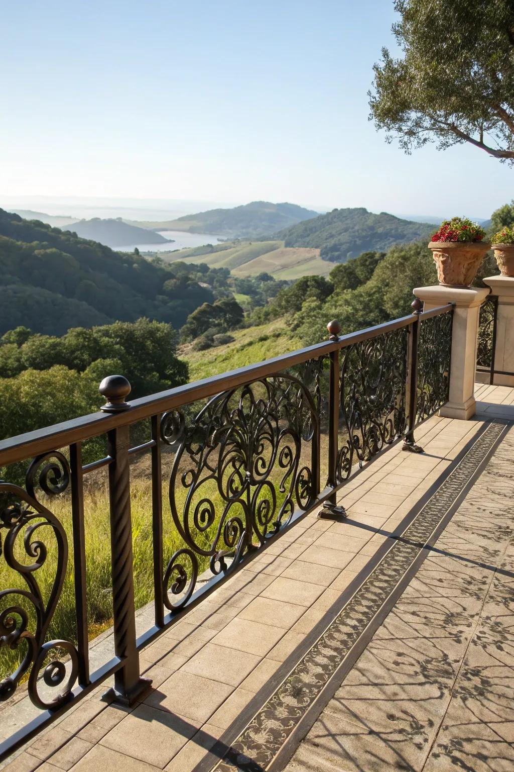 Wrought iron adds timeless refinement to Craftsman railings.