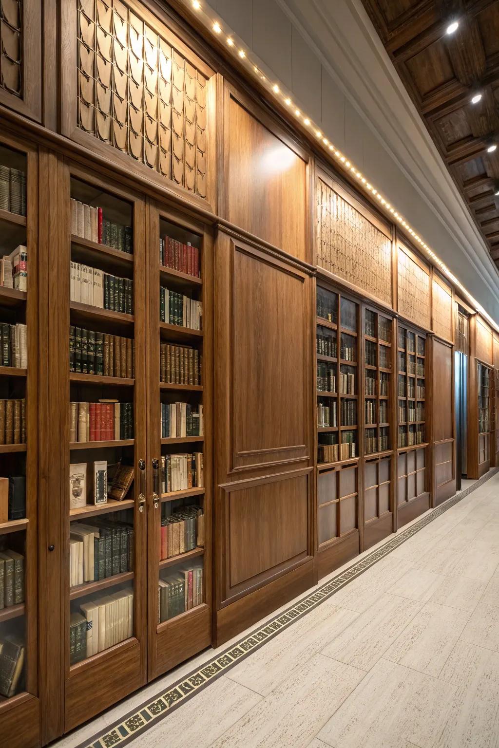 Hidden wall storage keeps books subtly tucked away.