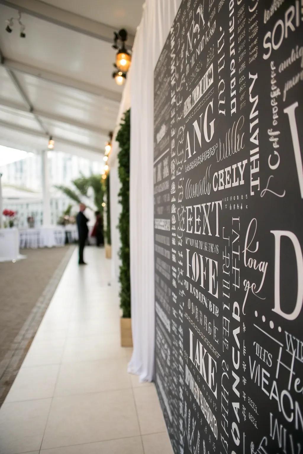 A timeless and elegant black and white word wall