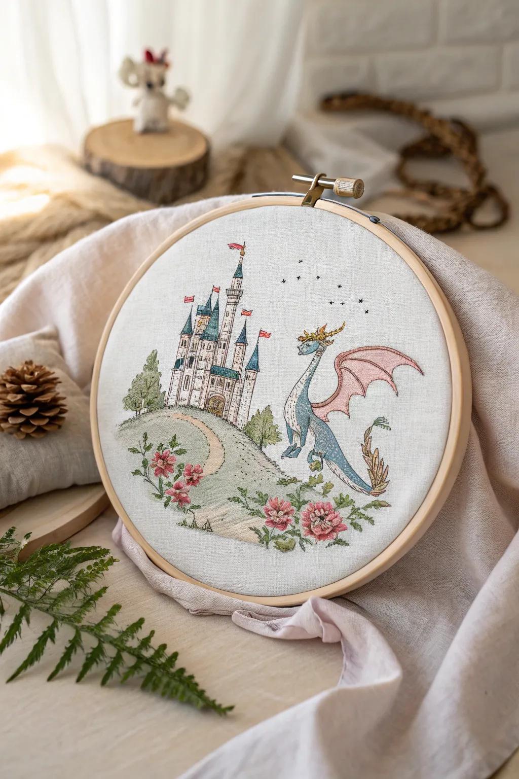 Enchant your space with fairytale magic&mdash;a cross stitch artwork that tells a whimsical story.