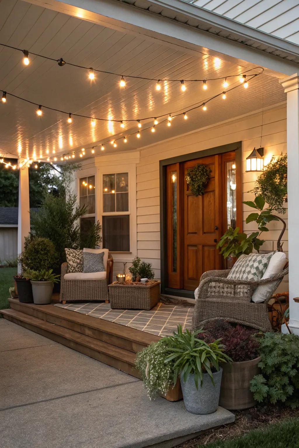 String lights instill a magical ambiance on your porch.