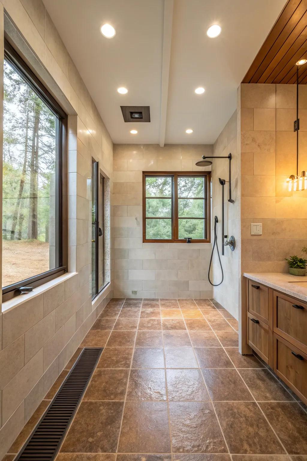 Heated floors add a hint of comfort and luxury to this bathroom.