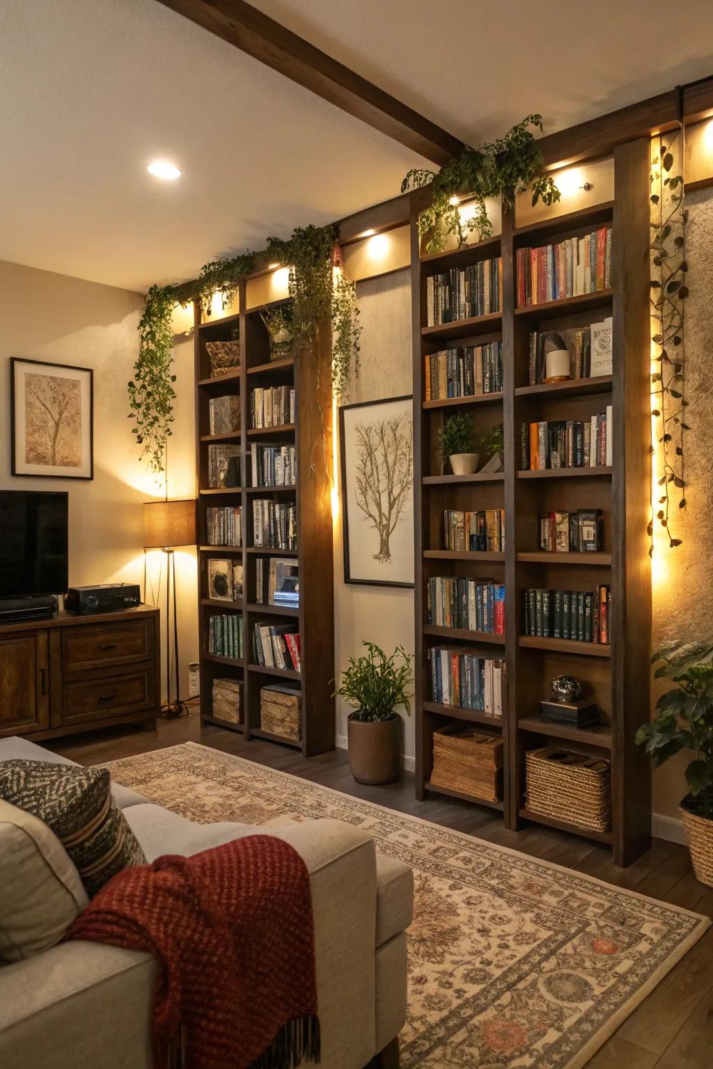 Vertical elements that draw the eye upward and expand the space.