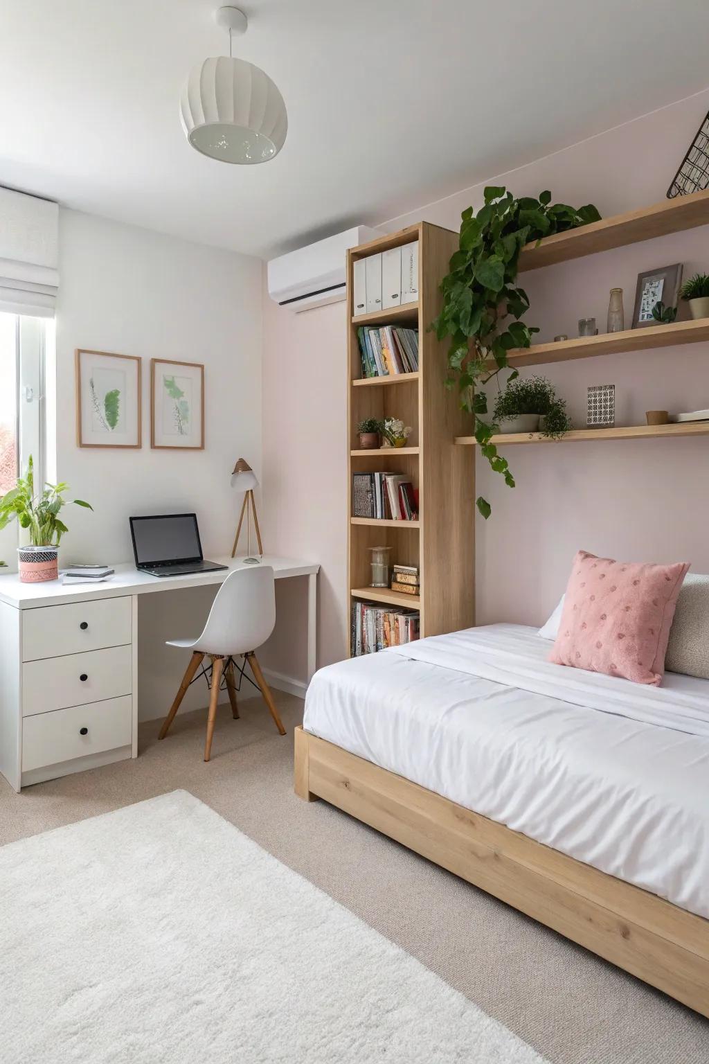 A serene teen room featuring a minimalist design.