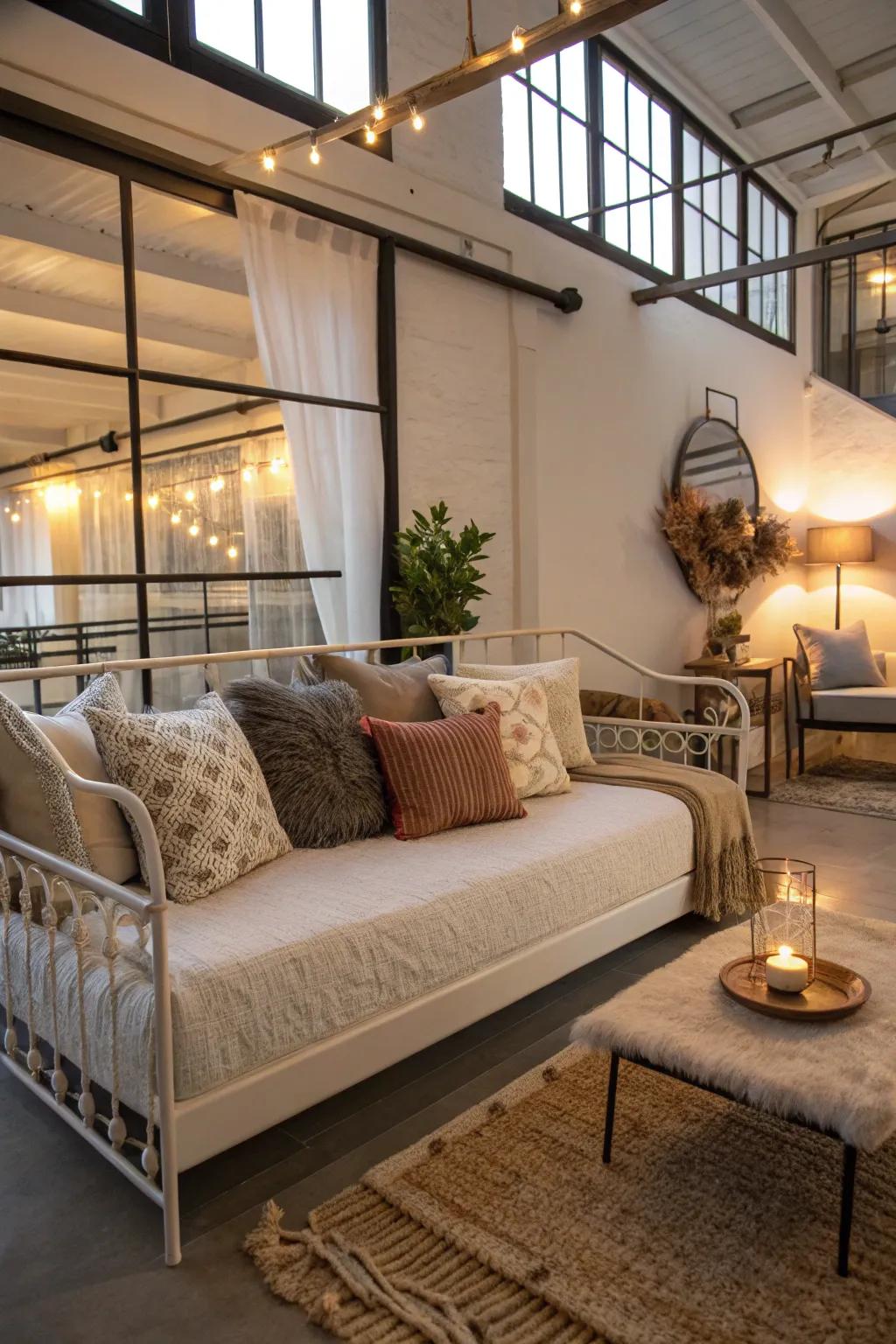 Transform your loft into a cozy retreat with a daybed.