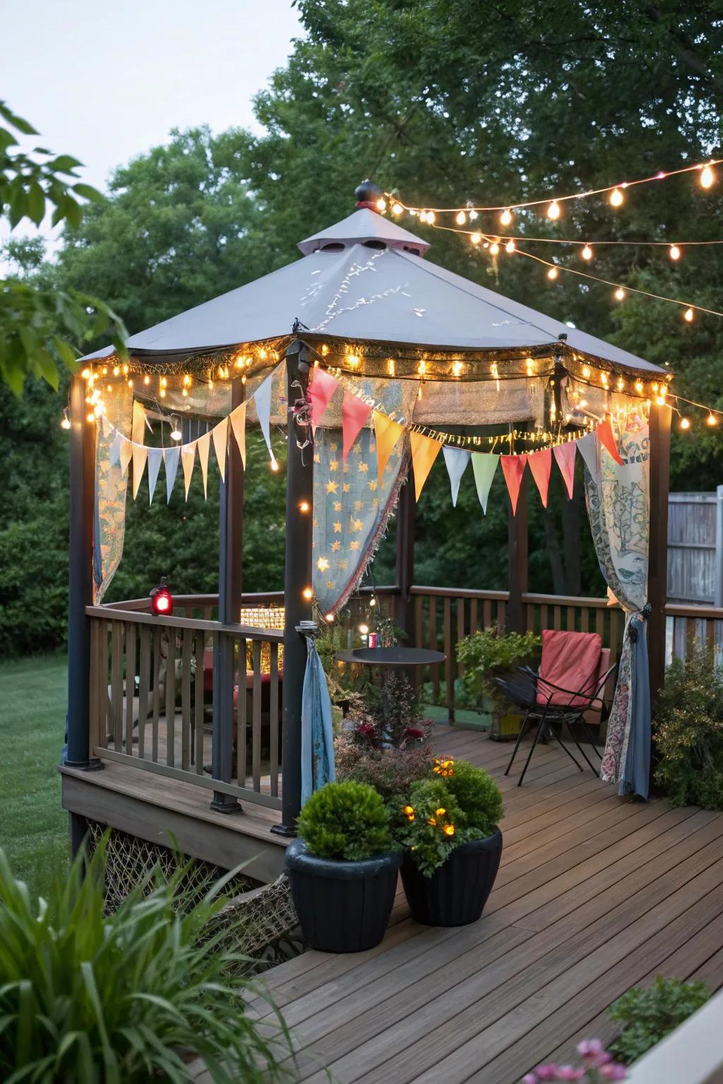 Pop-up gazebos provide instant shelter and charm.