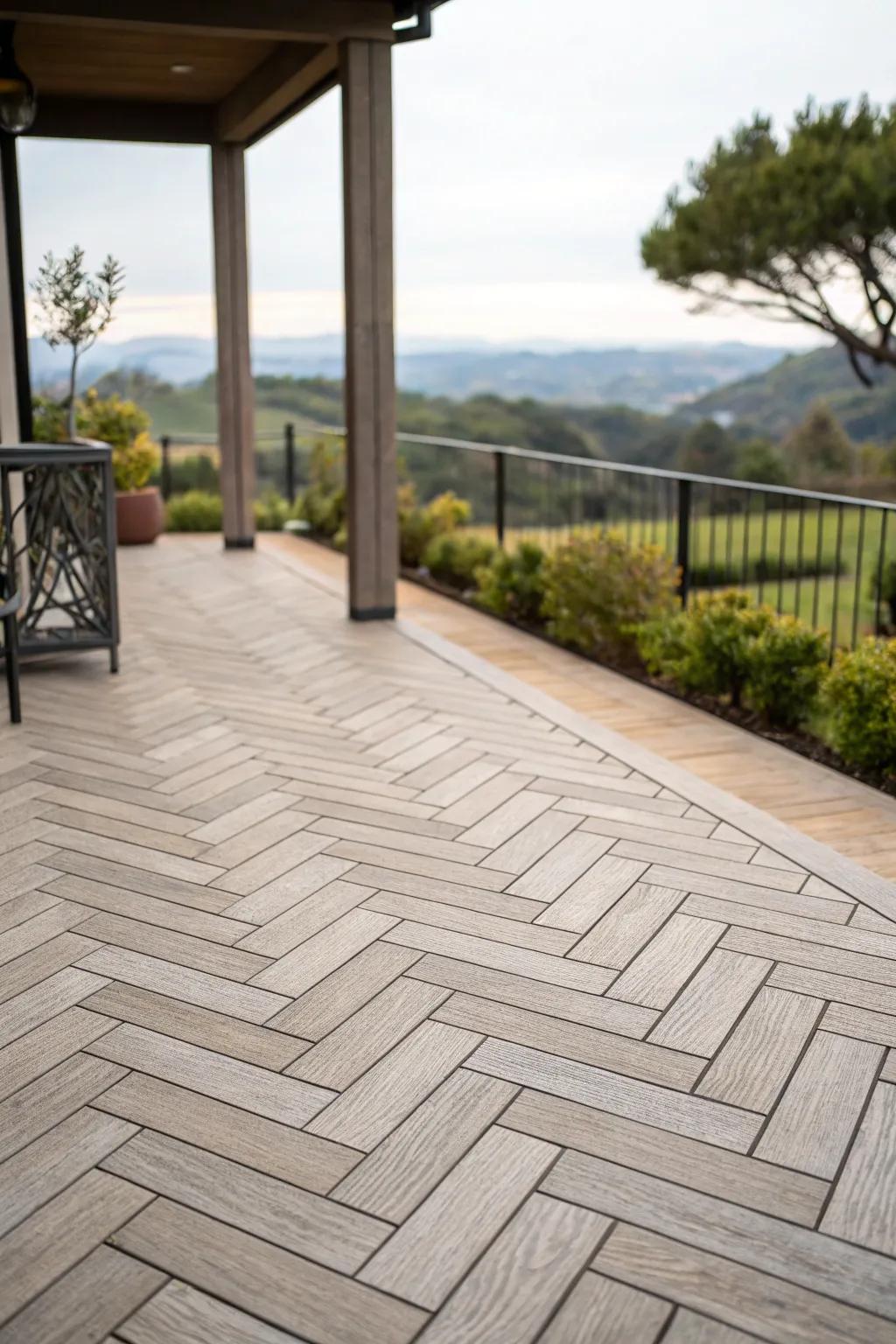 Herringbone patterns bring a sophisticated flair to your deck.
