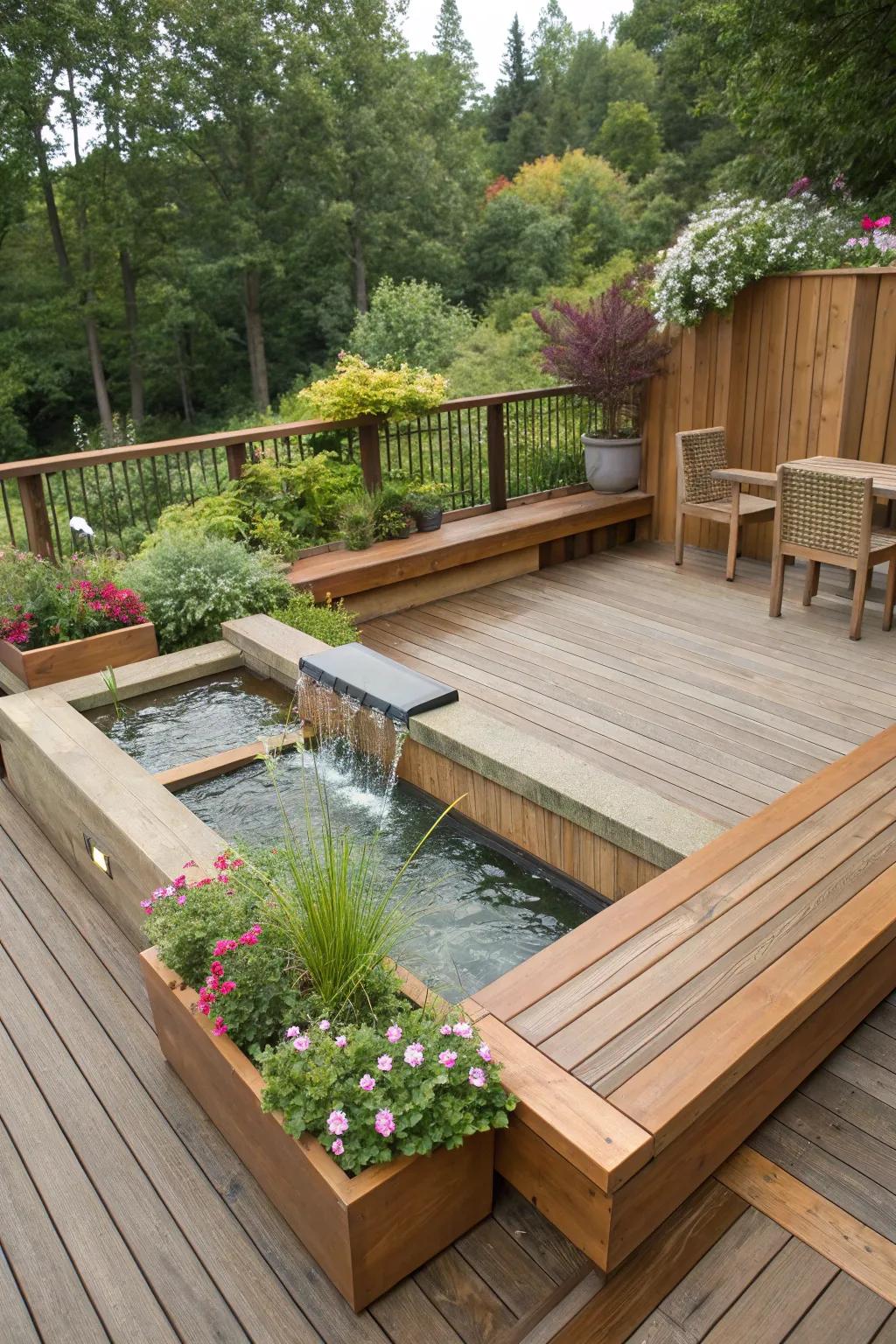 Tranquility enhanced with water elements and greenery.