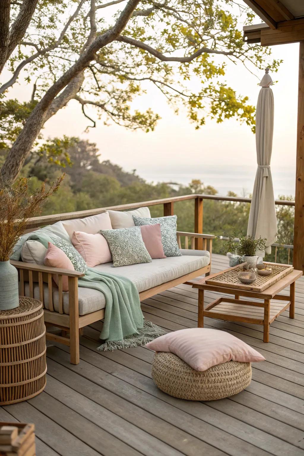 Coordinated color palettes create a cohesive and welcoming deck.
