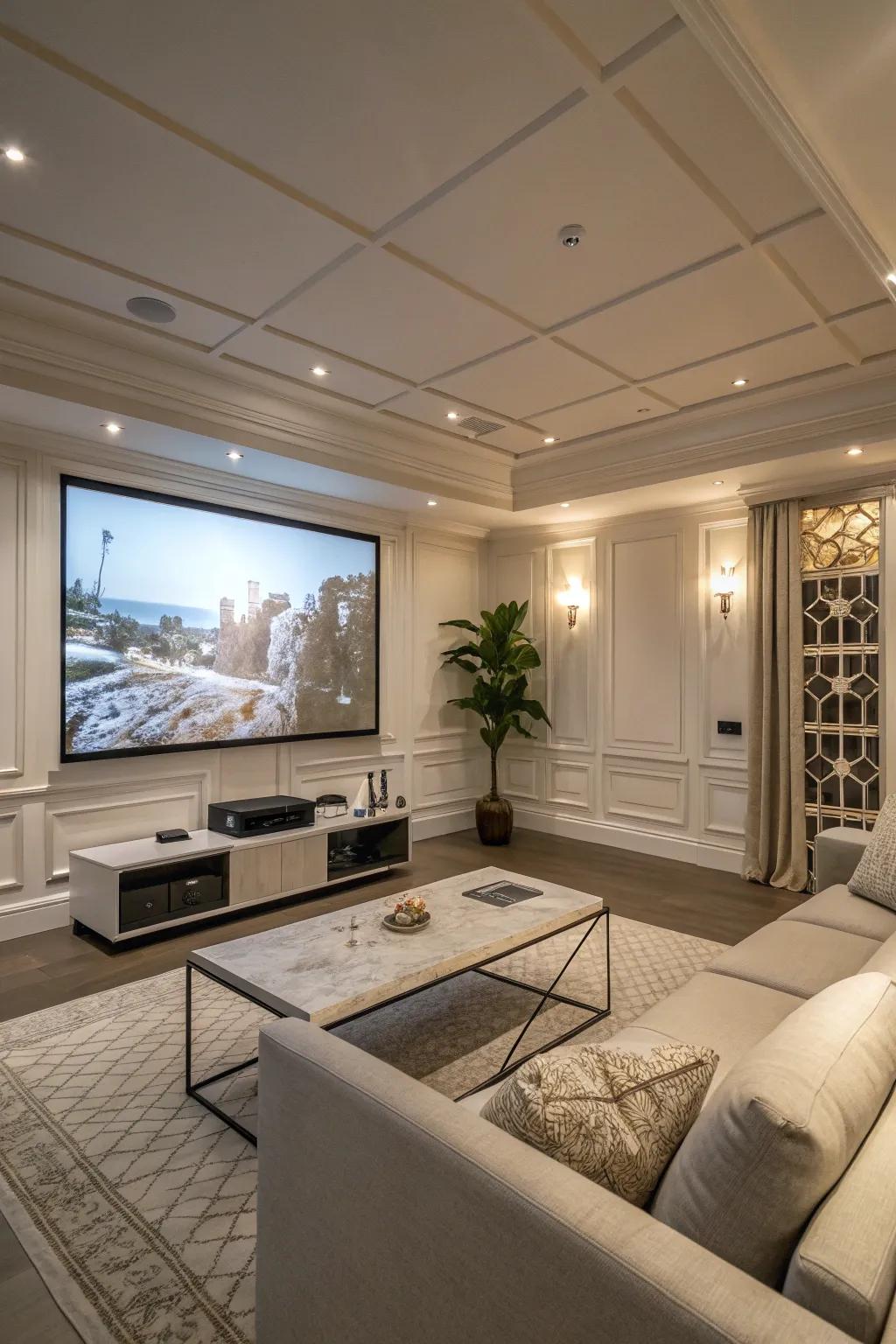 A projector delivers a modern, subtle choice over the conventional screen.