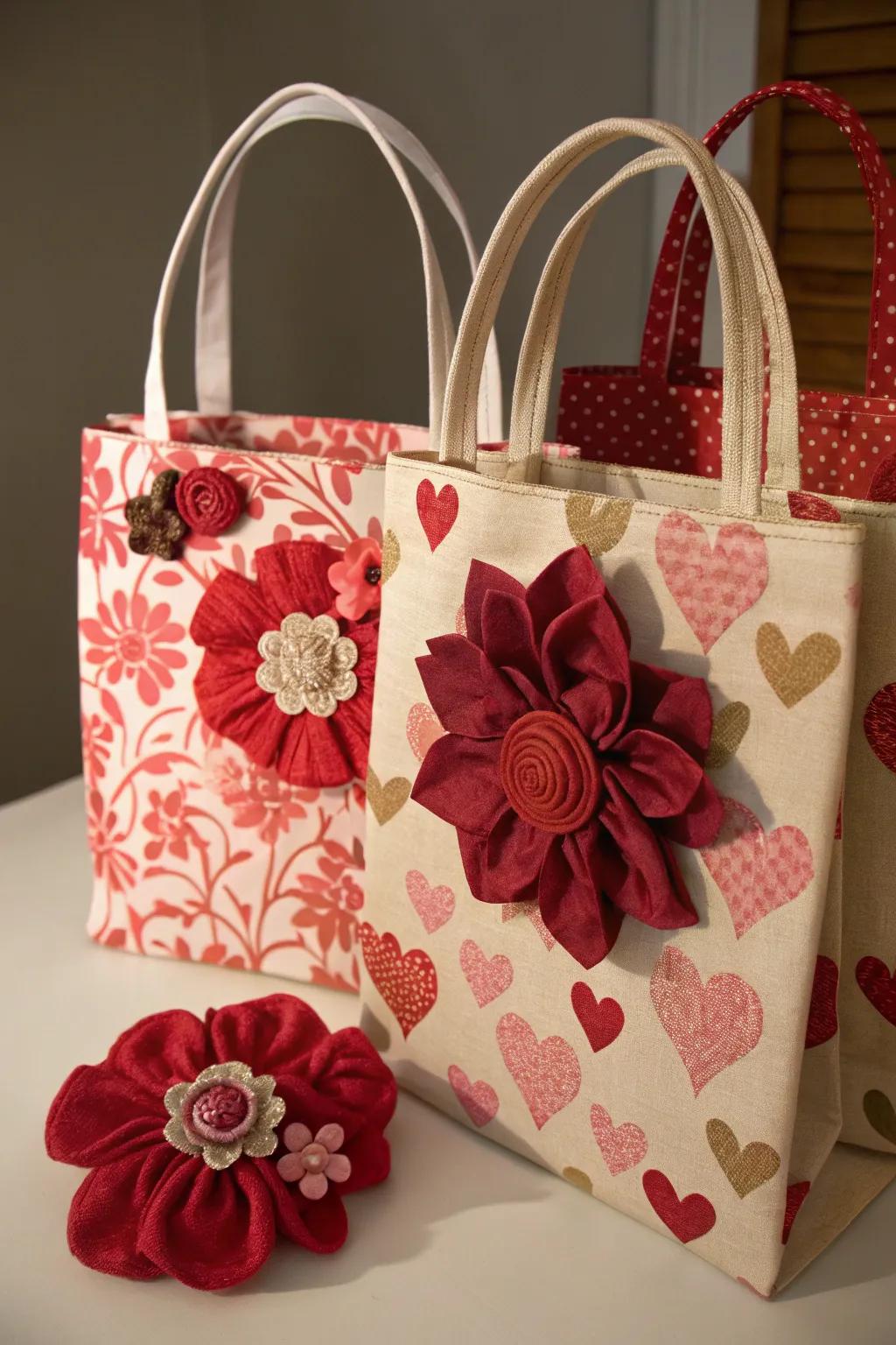 Textile blossoms infuse elegance and texture.