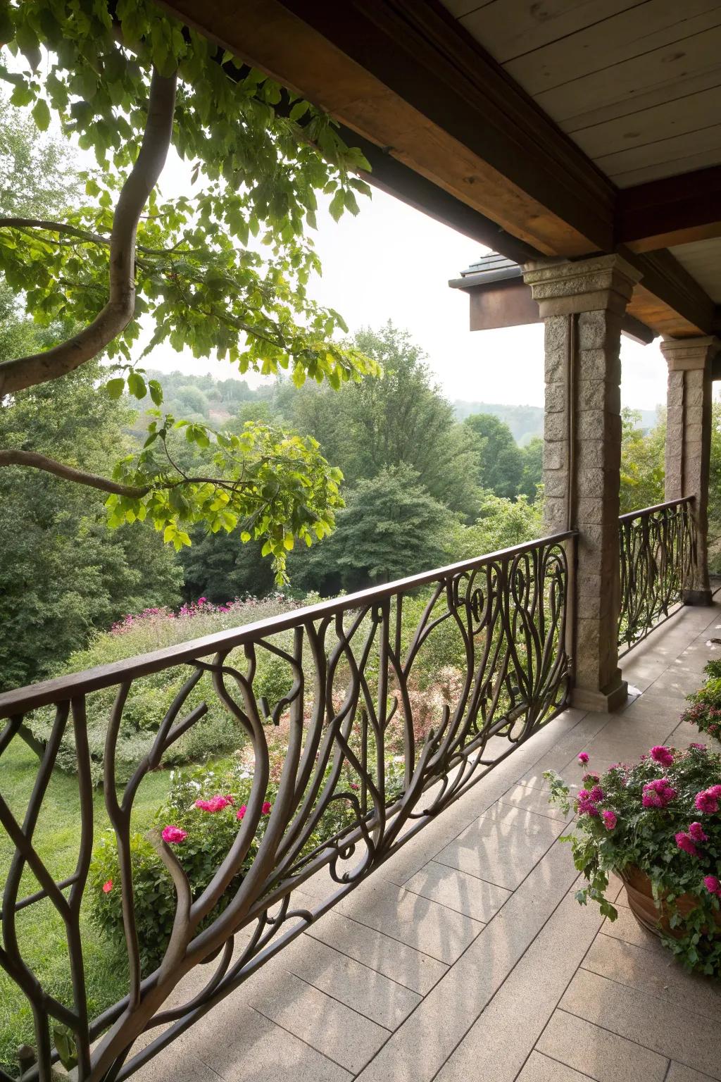 Nature's touch through branch-inspired balustrades.