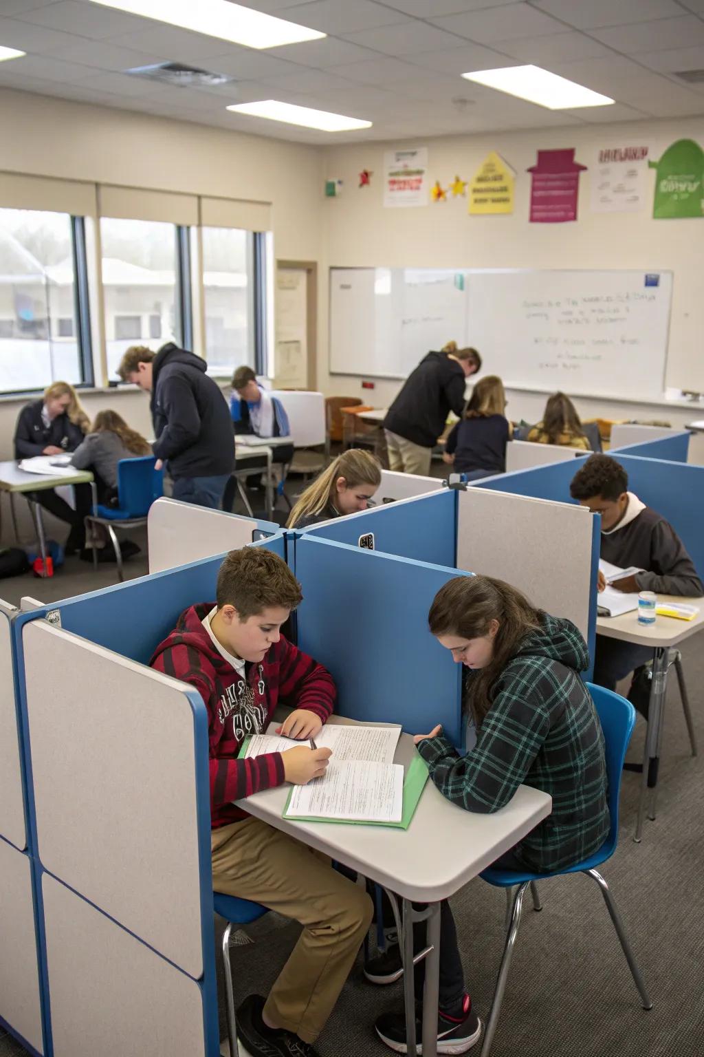 Island pods turn desks into hubs for group learning.