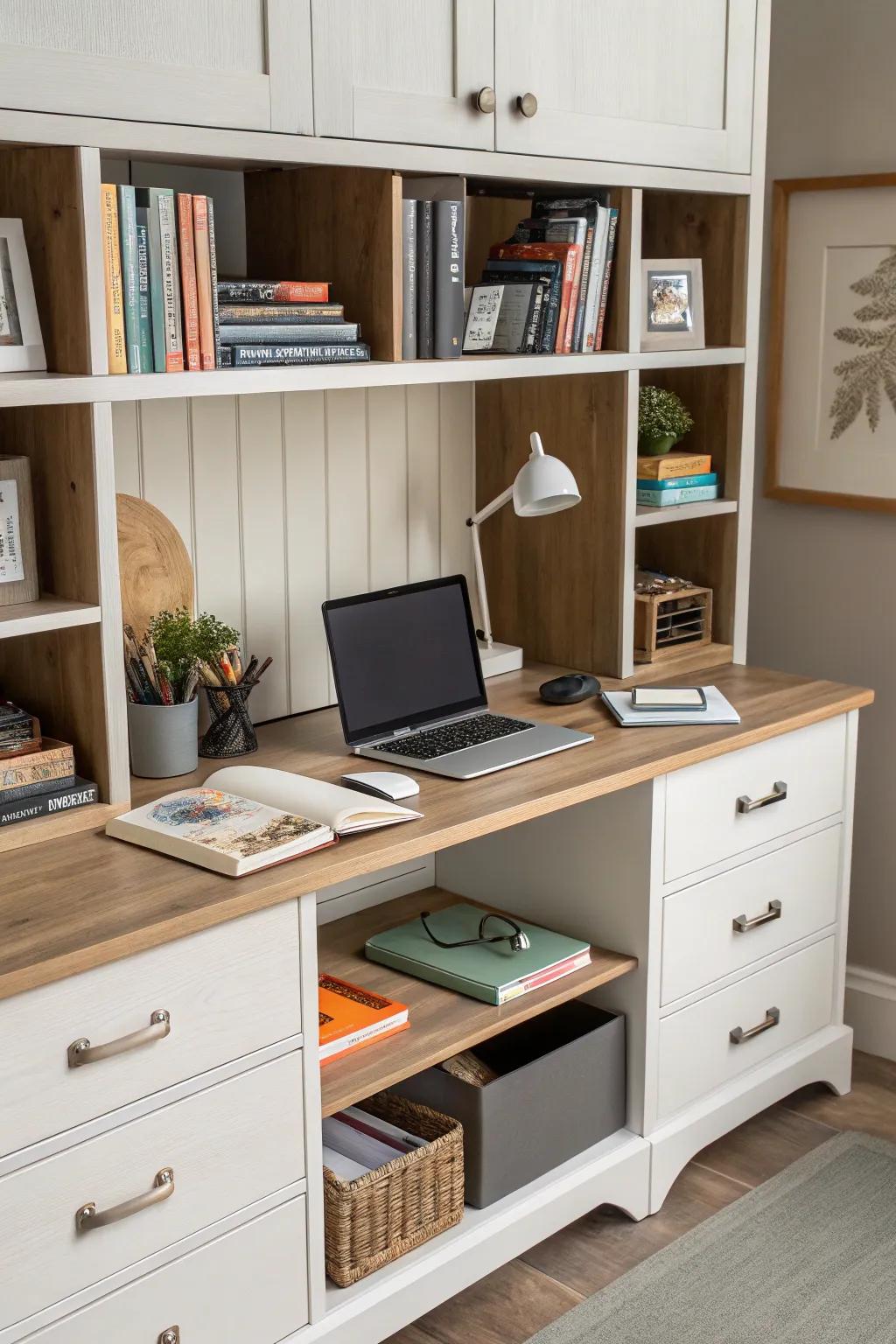 A desk with enclosed storage keeps your space organized and tidy.