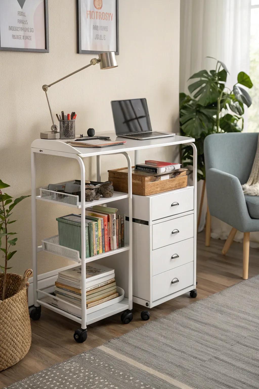 Moving carts for adaptable workspace solutions.