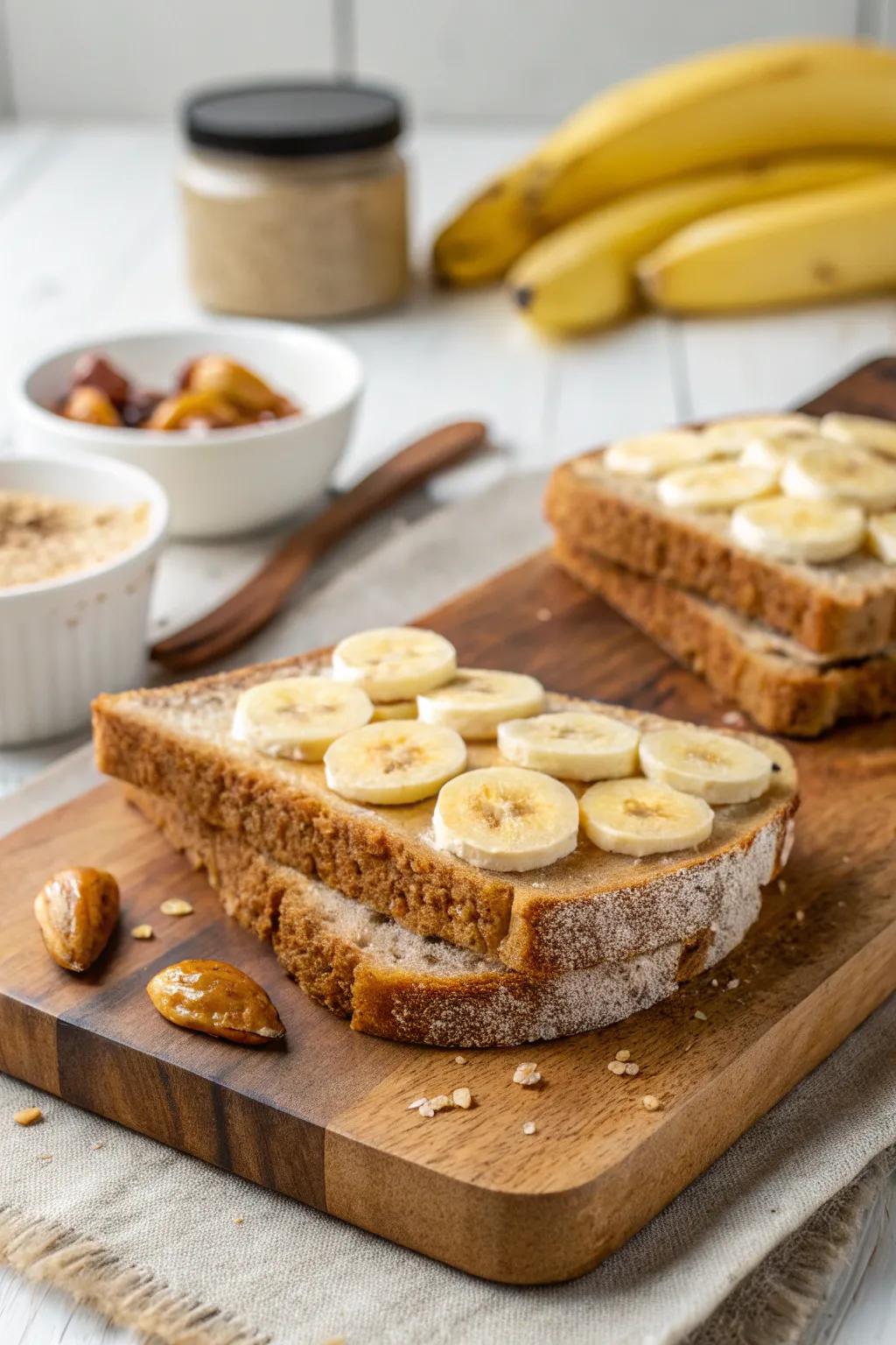 Savor the sheer delight of a nut butter and banana treat.
