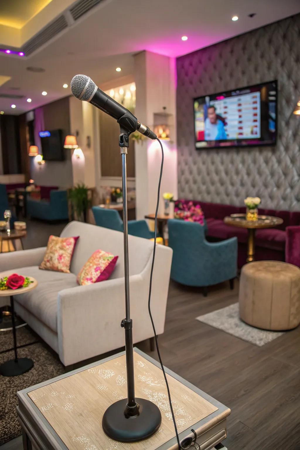 A karaoke corner invites guests to channel their inner disco divas for fun sing-alongs.