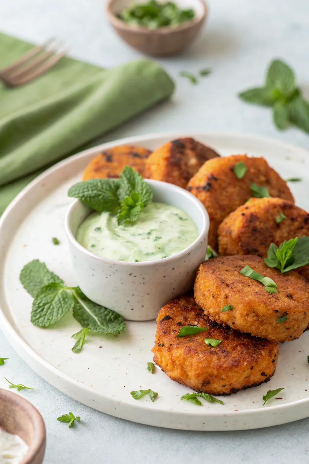 Tasty sweet potato cakes, a healthy way to get the meal started.
