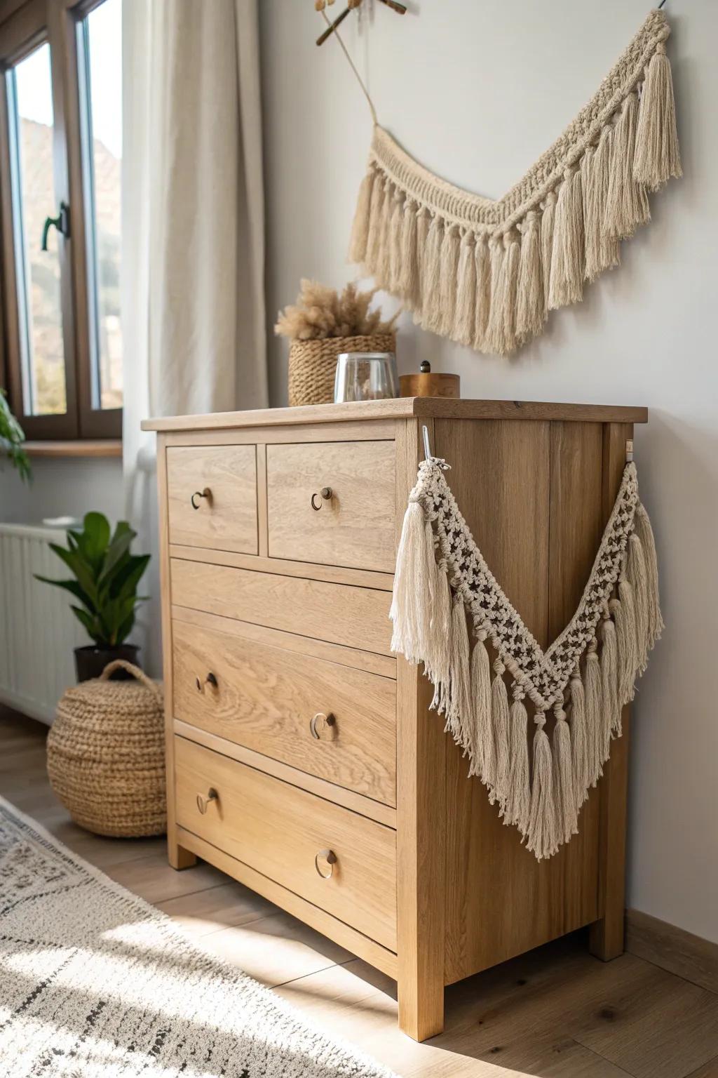 Tassel Delight: Elevate your dresser with a playful boho twist.