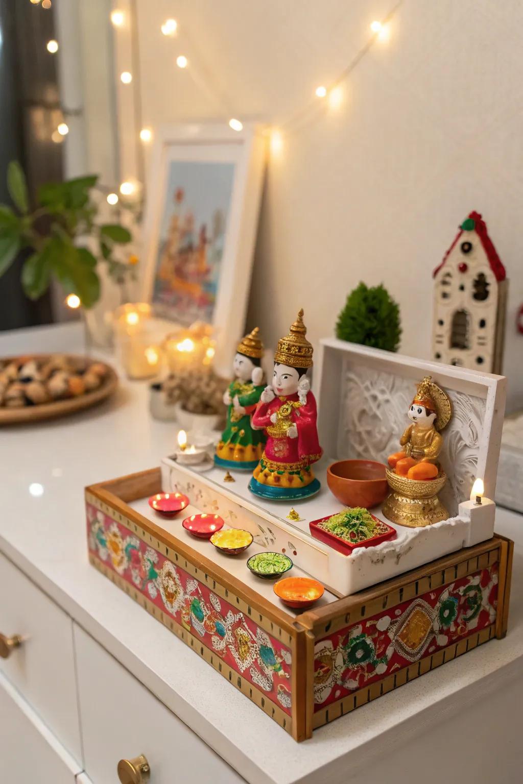 A compact Golu composition ideal for small areas.
