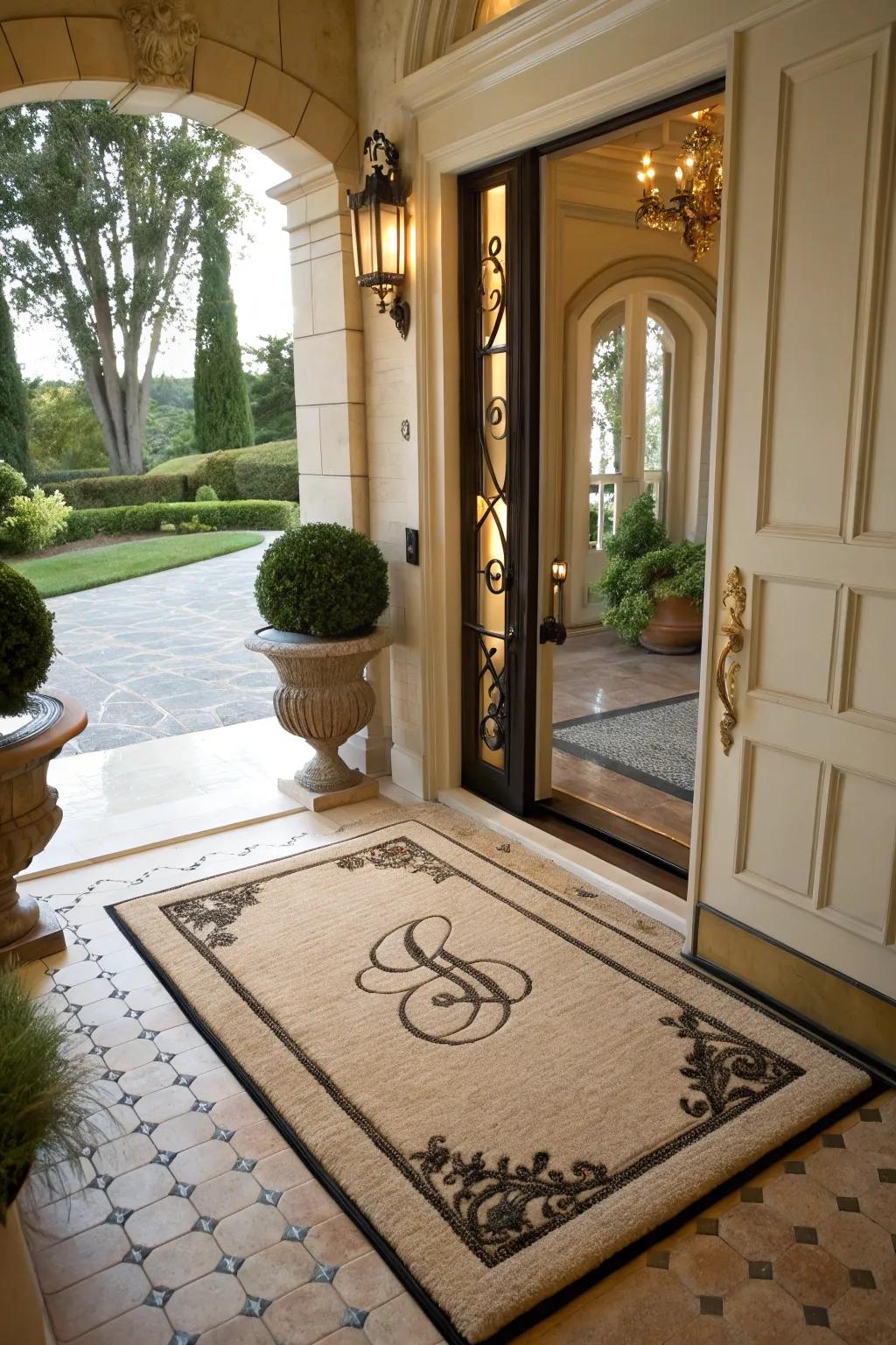 Monogrammed doormats add a personal and sophisticated touch