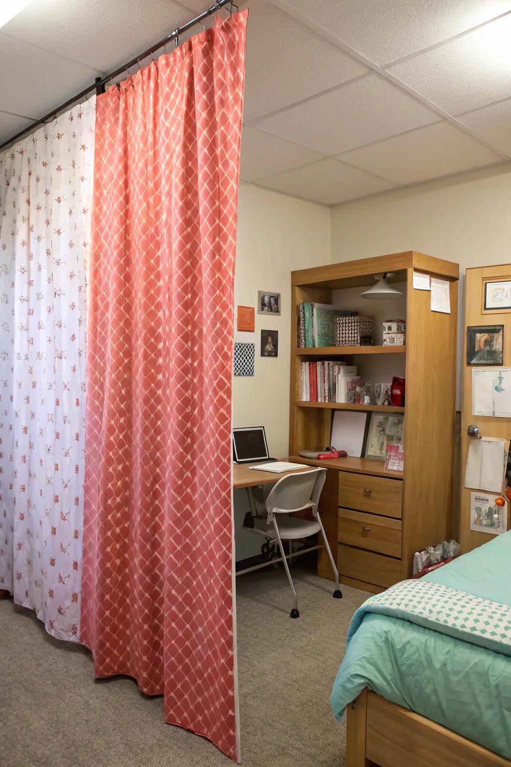 Curtain dividers create privacy and hide clutter in style.