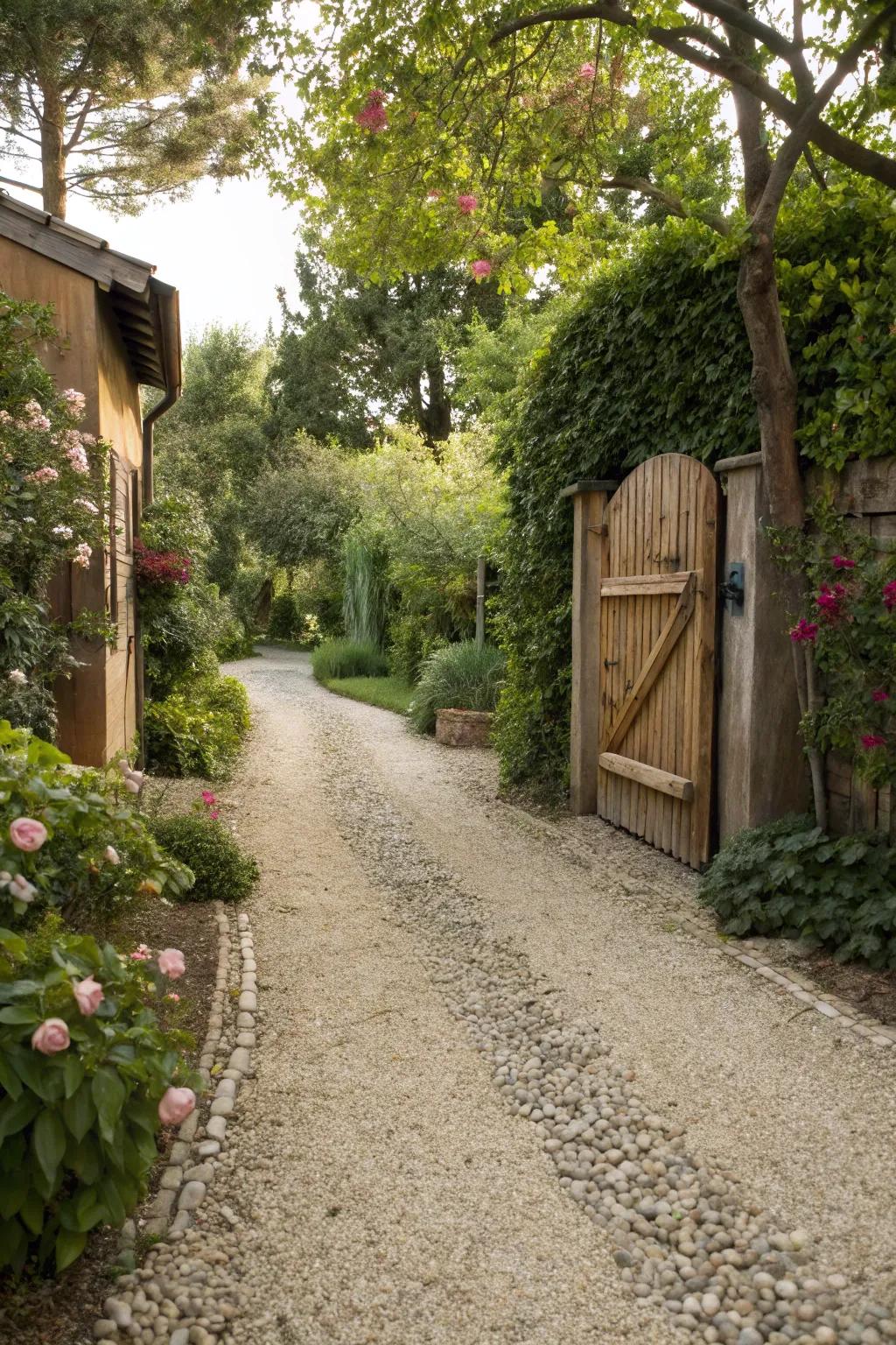 A sustainable and rustic eco-friendly gravel driveway.