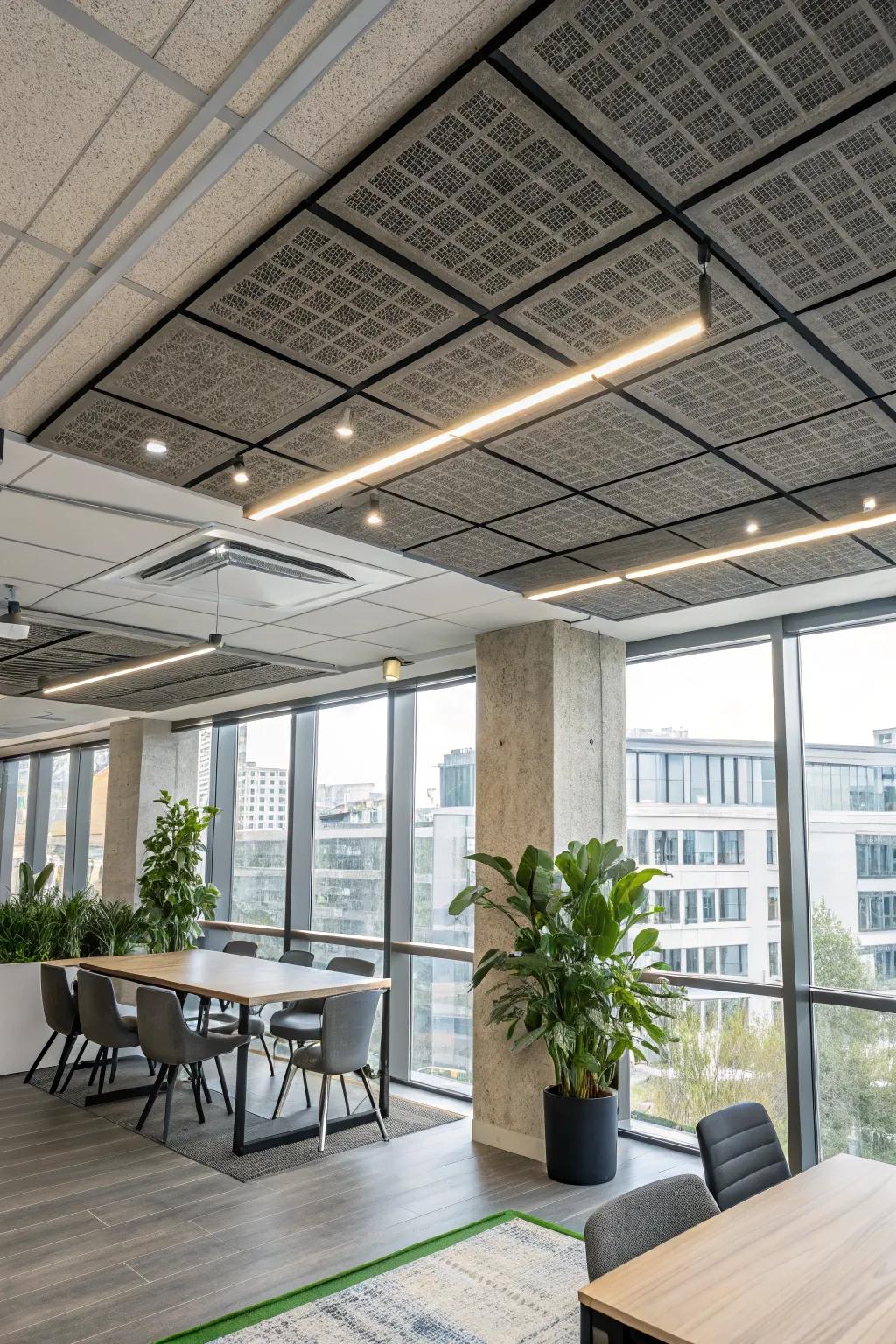 Attainable sustainable style through environmentally-safe ceiling panels.