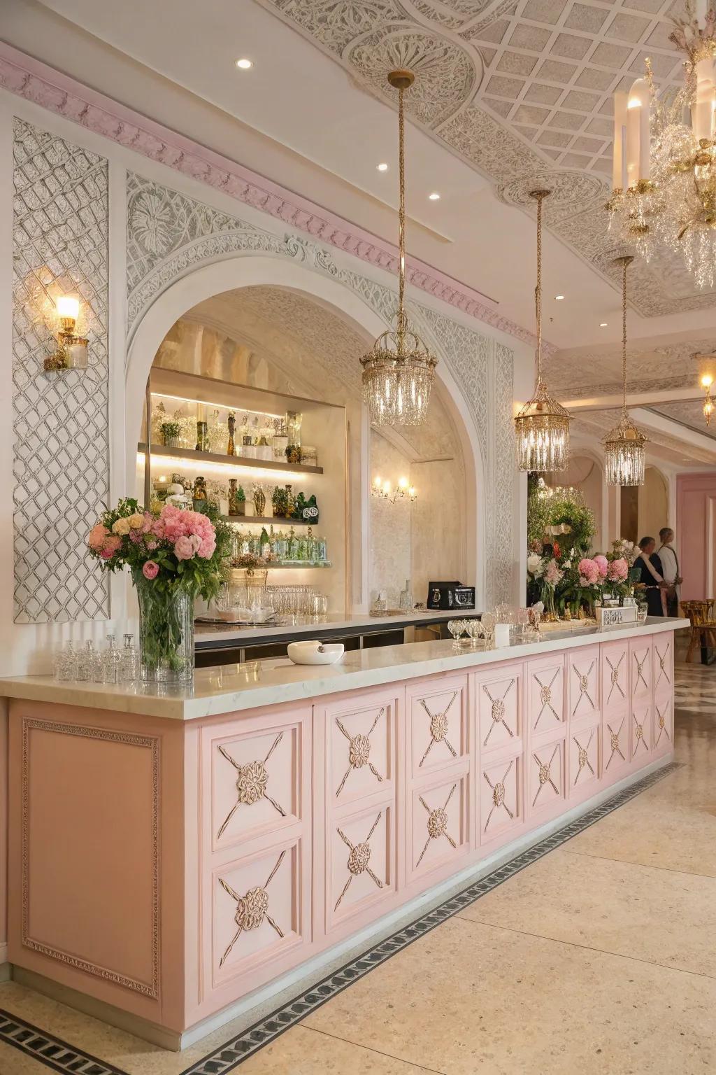 Feminine details establish a gentle, elegant ambiance.