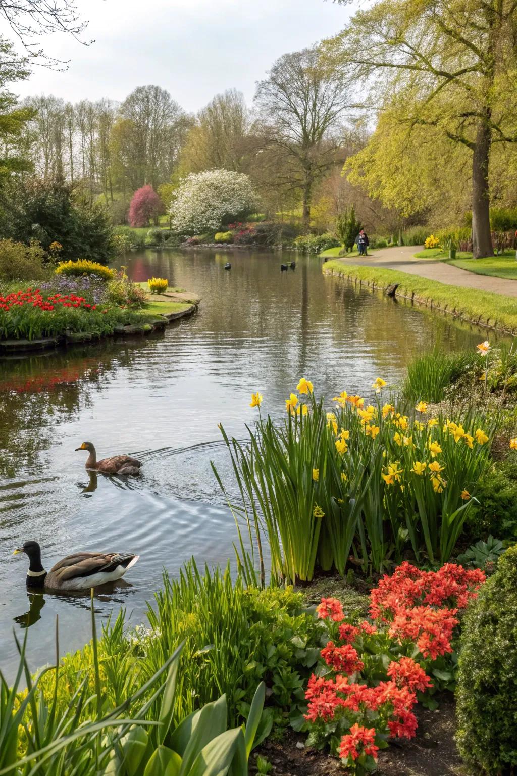 Plants changing through the seasons add dynamic color and texture to pond surroundings.