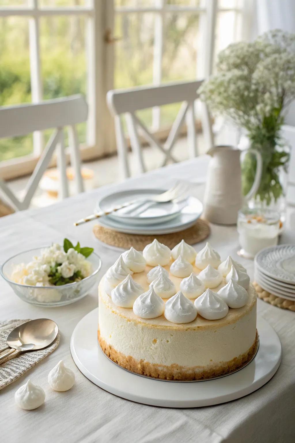 Whipped cream fluff adds a light touch to this cake.