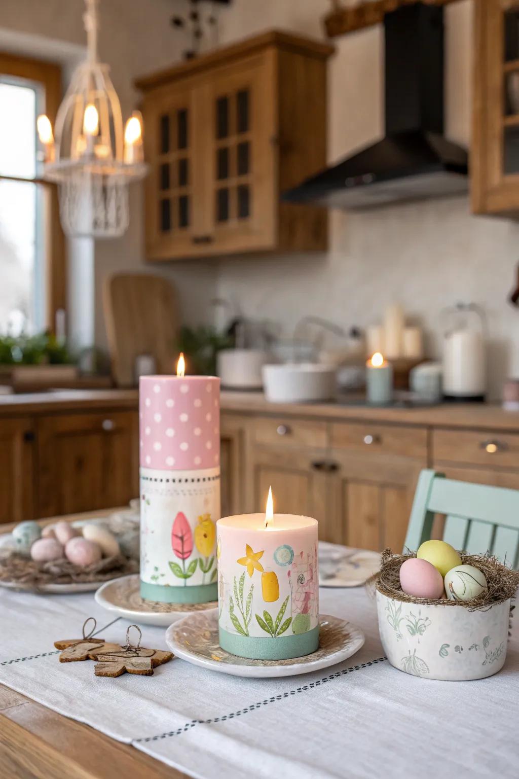 Easter-themed wick keepers deliver elegance and warmth to the kitchen.