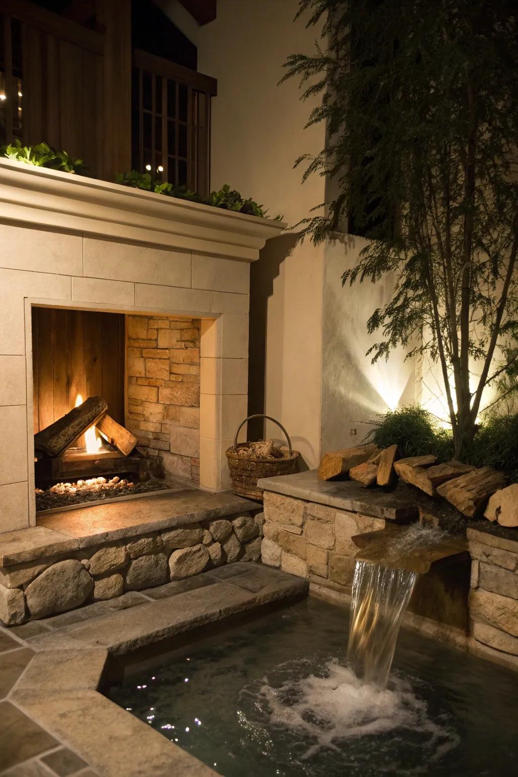 Introduce peacefulness through a liquid element positioned inside your fireplace.