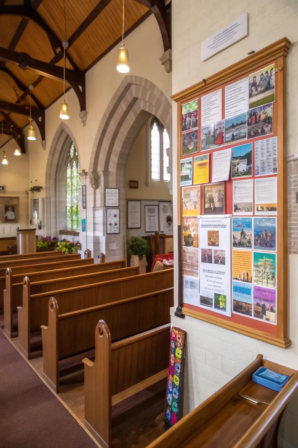 A community board keeps the church foyer lively.