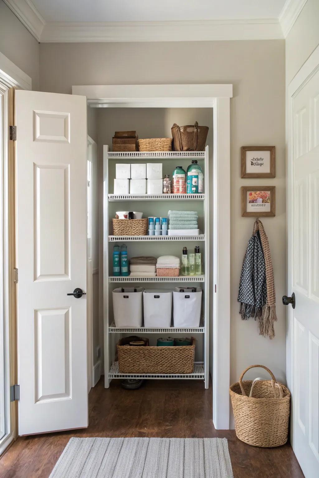 Over-the-door shelving provides a wide range of storage solutions.
