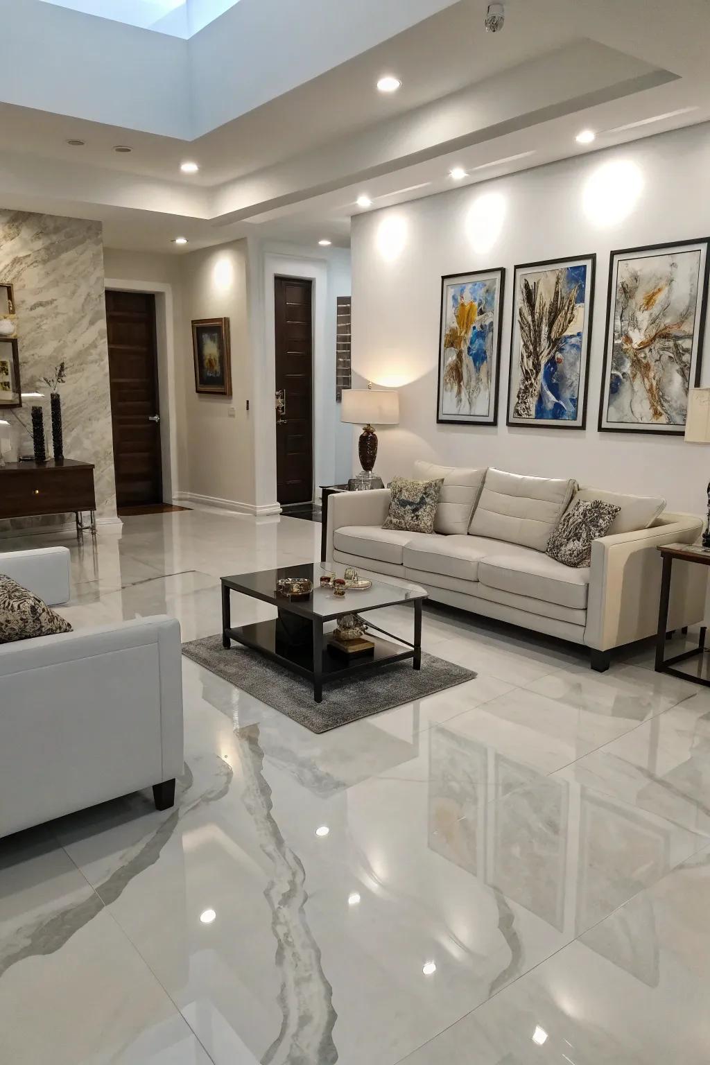 Achieve sophistication with shade play epoxy floor designs.