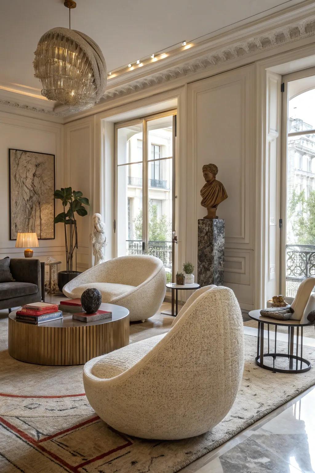 Make a statement with sculptural furniture.