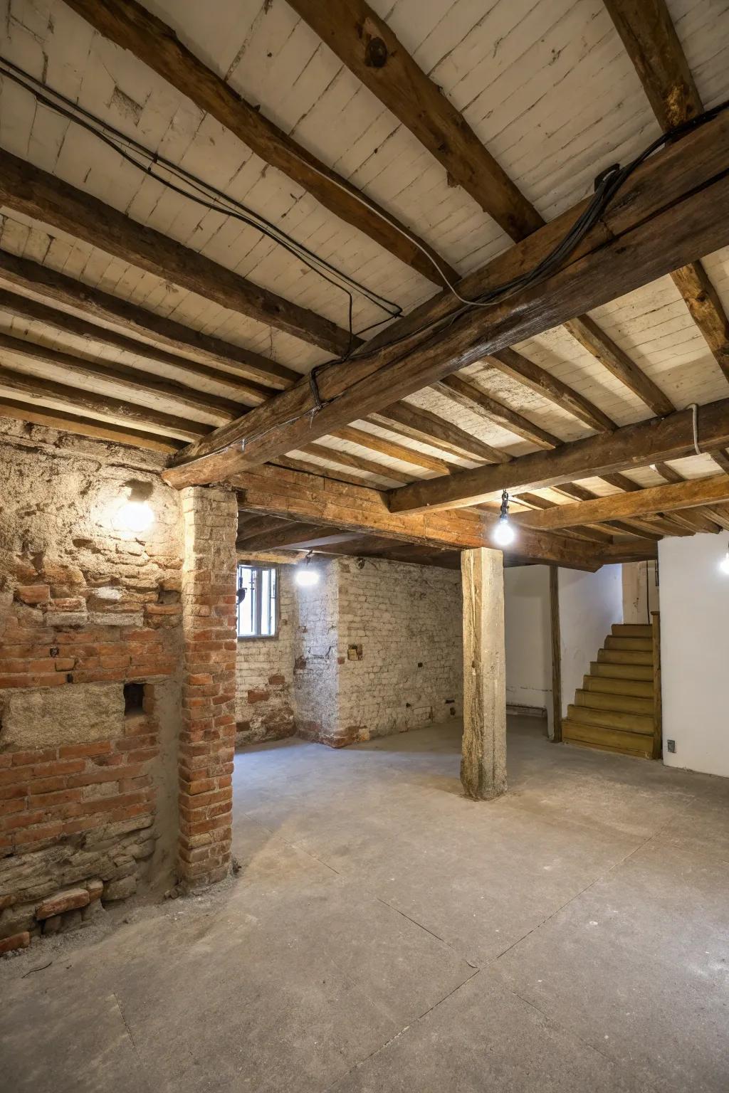 The unprocessed elegance of a bare ceiling underscores the distinct character of the space.