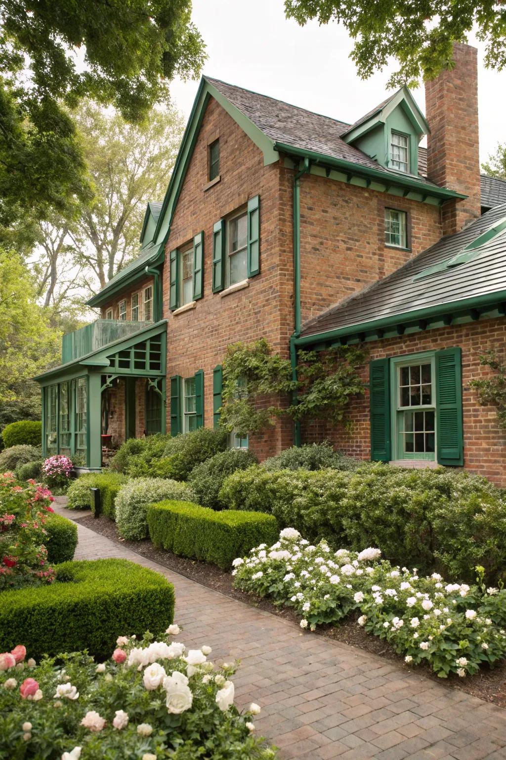 Emerald green pops with brick