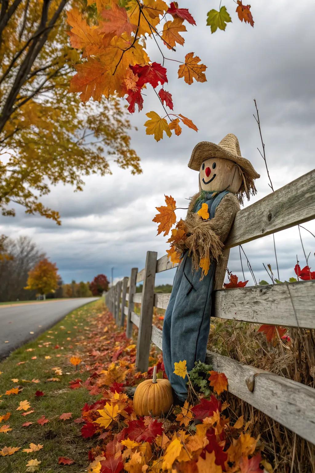 A cordial effigy contributes playfulness to the fence.