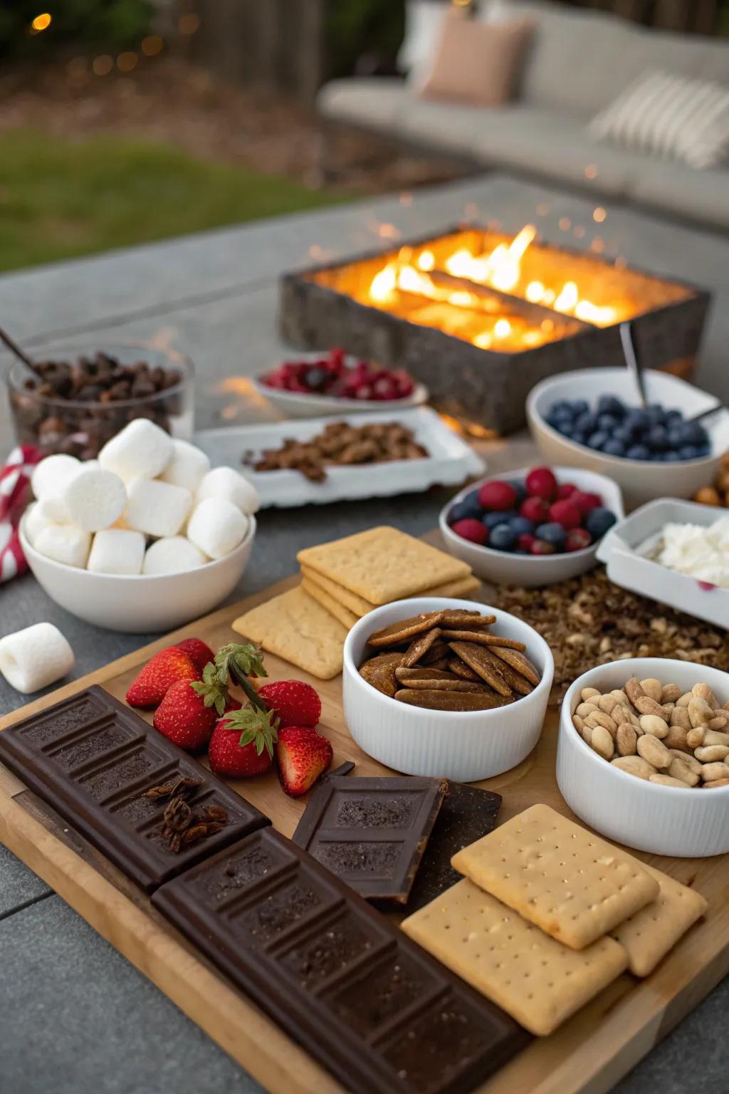 A tempting gourmet s'mores bar with endless possibilities.
